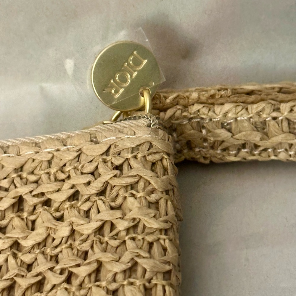 Bundled Dior Raffia Wristlet Clutch &  Limited Edition Bag Charm Phone Key Ring - Picture 4 of 10